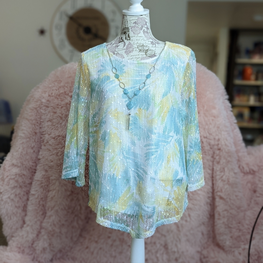 Alfred Dunner Spring Lake Floral Mesh Top